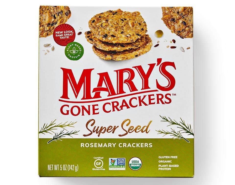 Ένα κουτί των κροτίδων της Mary's Gone Brand Vegan Crackers από την Costco